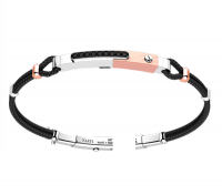 Bracciale in argento e oro rosa e zirconi neri cinturino in kevlar nero exb783r-n