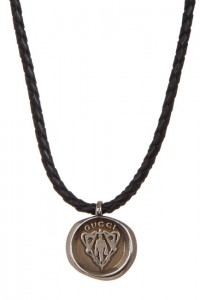 COLLANA GUCCI UOMO YBB27066900100U cuoio intrecciato nero e ciondolo in argento massiccio