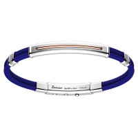 Zancan Bracciale in kevlar colorato blu con elementi in argento e dettaglio in oro rosa.