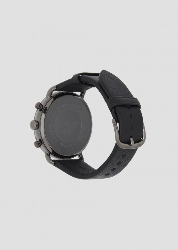 EMPORIO ARMANI AR11168 Cronografo con quadrante tondo in acciaio e cinturino in pelle martellata. Online shopping for watches Emporio Armani Monticone