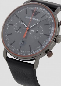 EMPORIO ARMANI  AR11168 Cronografo con quadrante tondo in acciaio e cinturino in pelle martellata